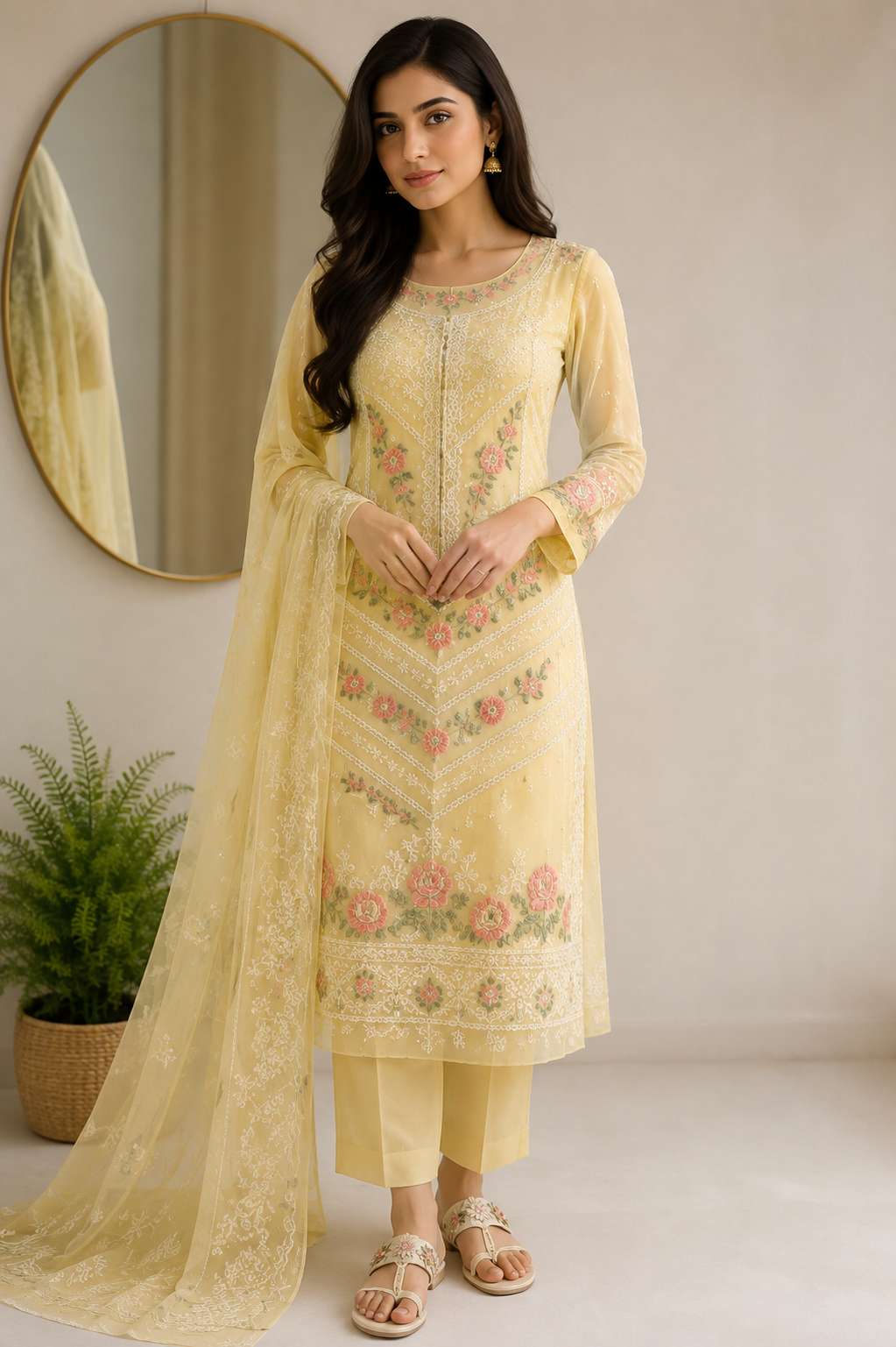 Product-Image1111 3pcs Embroidered Shafoon Suit - Image 1